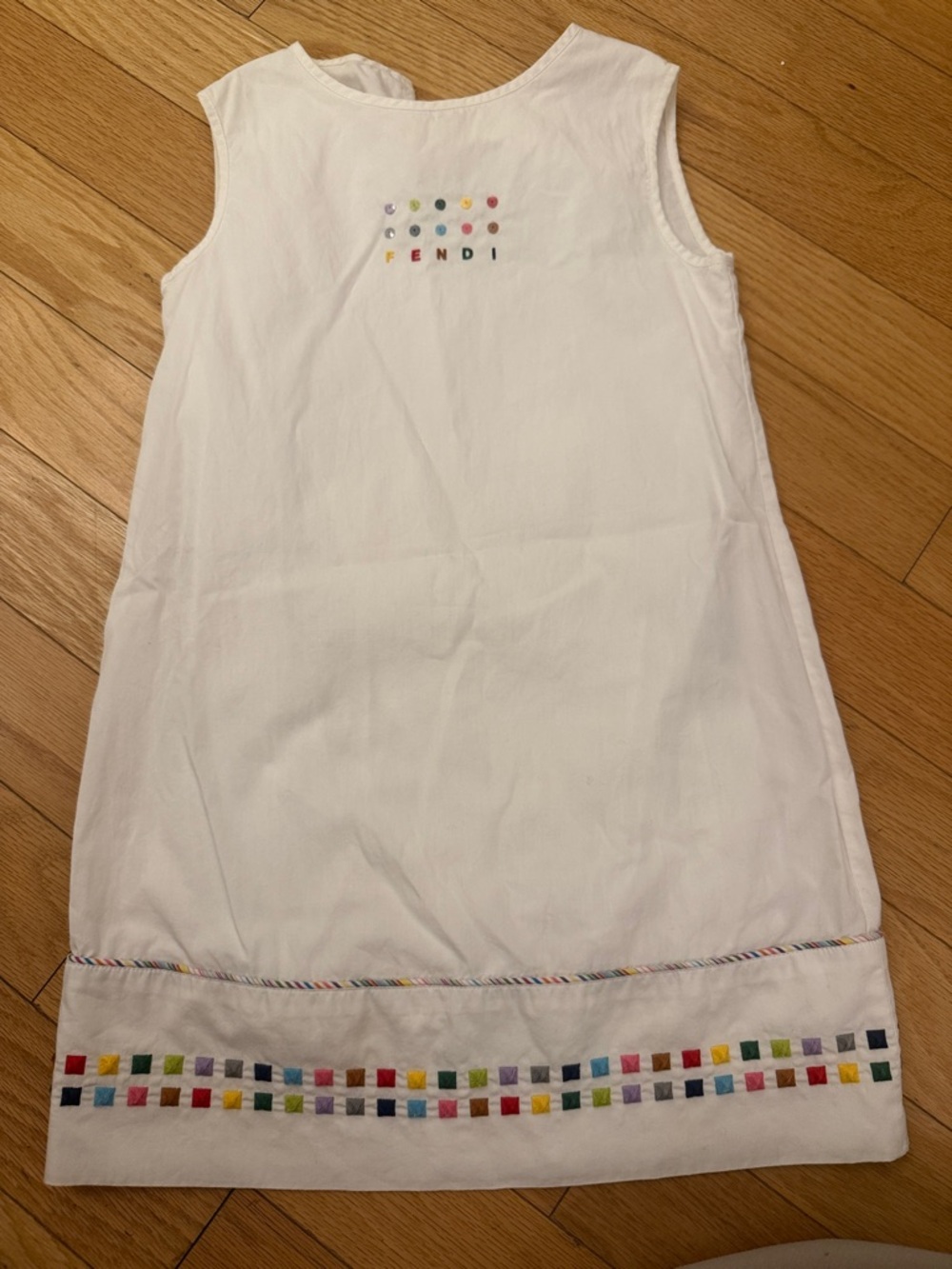 Fendi White Sleeveless Shift Dress with Multicolor Square Embellishments